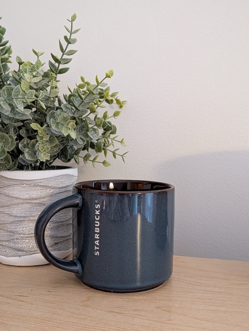 Starbucks‎ Stacking Coffee Mug Blue Brown Ceramic 14 oz 2014 Speckled EUC